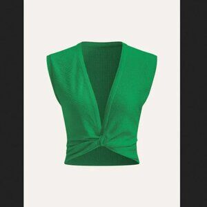 Commense Green Knot Front V-Neck Tank Top